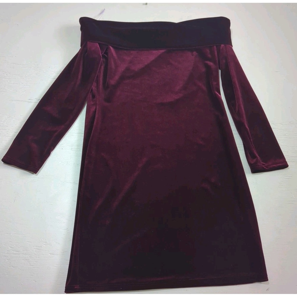 Tres Bien Velvet Off Shoulder Women's Dress Mini Bodycon Large Burgundy